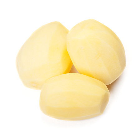 Raw peeled potatoes isolated on a white backgroundの写真素材