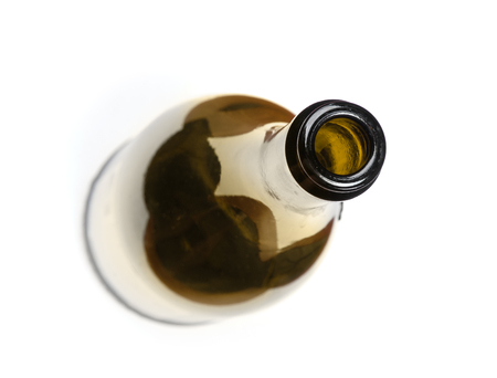 Neck of opened champagne bottle isolated on whiteの写真素材