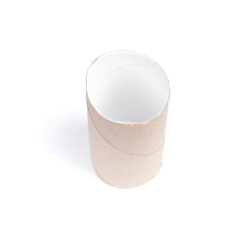 Single toilet paper sleeve isolated on whiteの写真素材