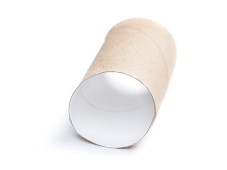 Single toilet paper sleeve isolated on whiteの写真素材
