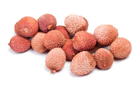 Exotic lychee fruit isolated on white backgroundの写真素材