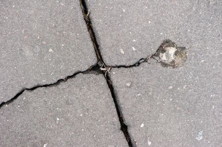 Texture of cracked asphalt. Texture of old gray cracked rough asphaltの写真素材