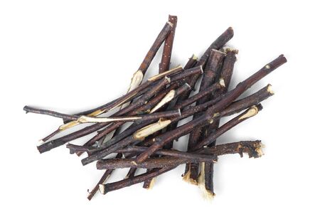 Stack of brushwood isolated on white background macro