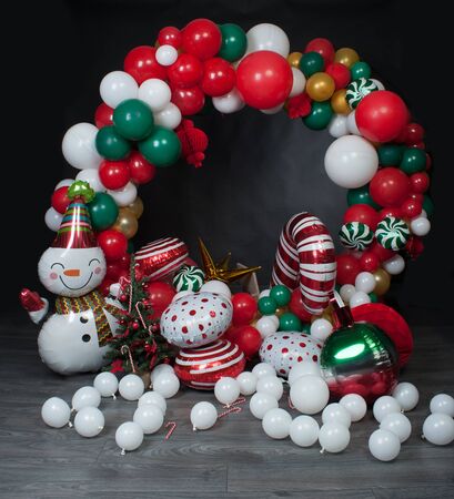 Balloon arch like beautiful decoration on dark backgroundの写真素材