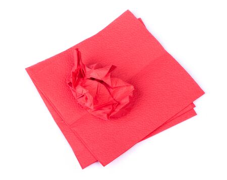 Wrinkled paper napkin isolated on white backgroundの写真素材