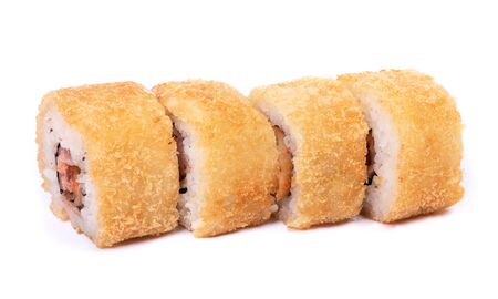 Baked sushi rolls isolated over white backgroundの写真素材