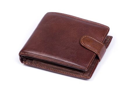 Brown leather wallet isolated on white background