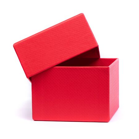 Bright red cardboard gift box isolated on white background