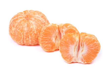 Fresh peeled mandarin isolated on white backgroundの写真素材