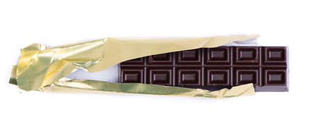 Thick long bar of chocolate isolated on white background