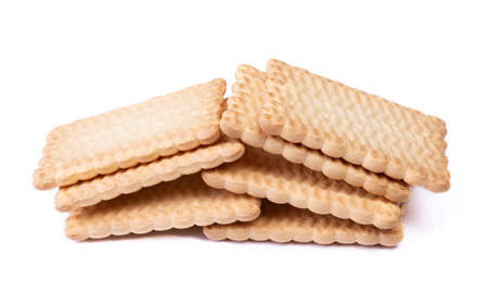 Stack of rectangular cookies isolated over white backgroundの写真素材