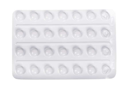 Used blister pack pills isolated over white background