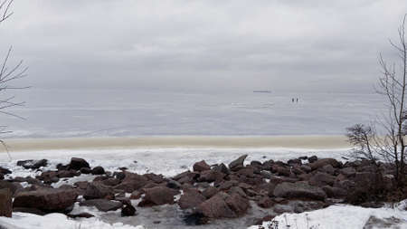Coast of the frozen Gulf of Finland, winter St. Petersburg