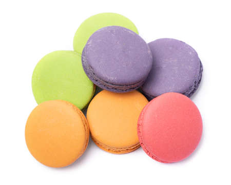 Set of colorful macaroons isolated on white backgroundの写真素材
