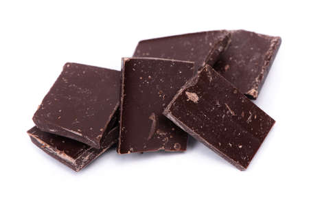 Pieces of chocolate bar isolated on white background