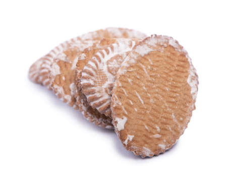 Handful of chip cookies isolated over white backgroundの写真素材