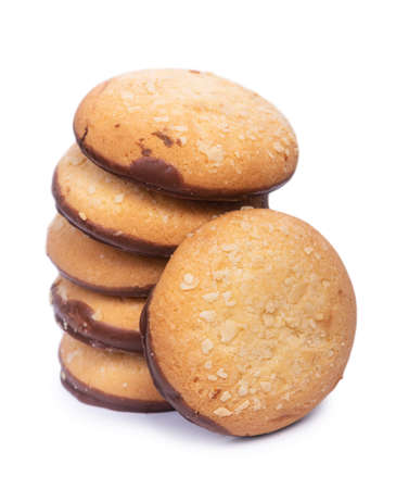 Handful of chip cookies isolated on white backgroundの写真素材