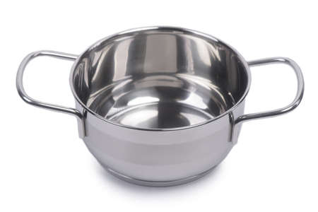 Stainless steel pan isolated on white backgroundの写真素材