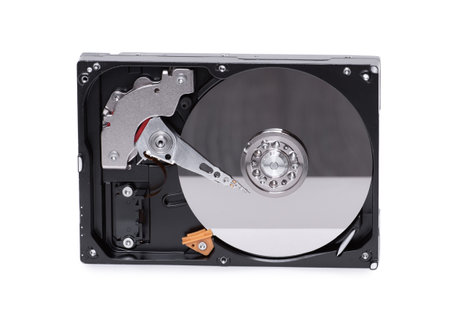 Open hard disk drive isolated on white background