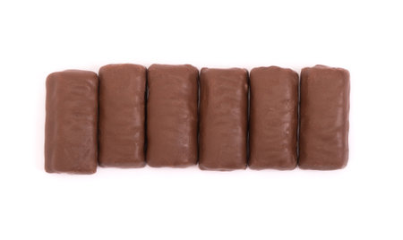 Group of chocolate bars isolated on white backgroundの写真素材