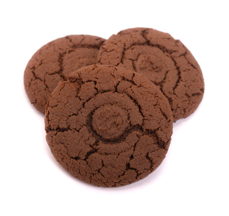Group of chocolate oatmeal cookies isolated over white backgroundの写真素材