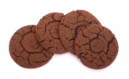 Group of chocolate oatmeal cookies isolated over white backgroundの写真素材