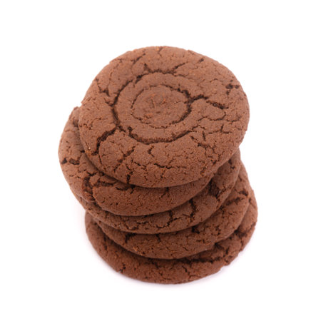 Group of chocolate oatmeal cookies isolated over white backgroundの写真素材