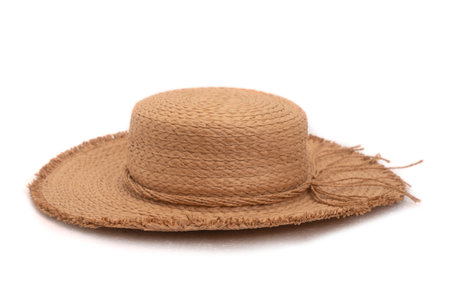 Stylish straw hat isolated on white. Beach accessoryの写真素材