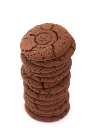 Group of chocolate oatmeal cookies isolated over white backgroundの写真素材