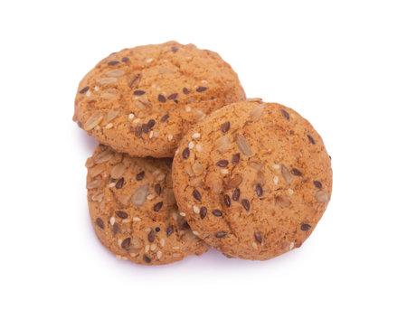 Grain cereal cookies isolated on white background. Healthy snackの写真素材