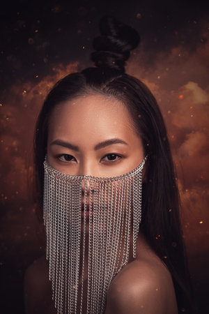 Young asian woman with chain veil on the face