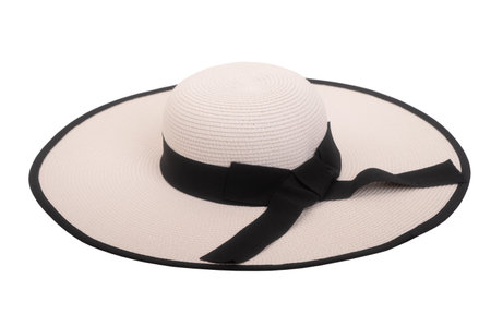 Vintage panama hat, women beach hat isolated on white backgroundの写真素材