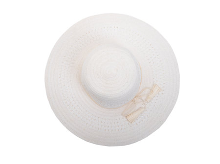 White woven women's hat isolated on white backgroundの写真素材