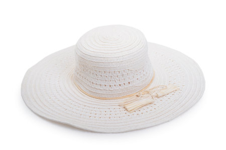 White woven women's hat isolated on white backgroundの写真素材