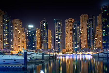 Architecture of night Dubai, Dubai marina United Arab Emiratesの写真素材