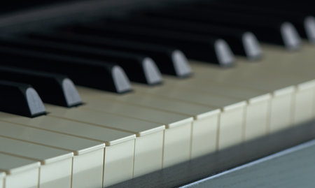 Close up of piano keys, shallow depth of field, selective focusの写真素材