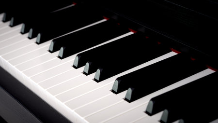 Piano keys close up. Black and white keys. Selective focus.の写真素材