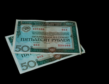 Banknotes of the USSR on a black background close-up.