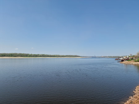 Landscape of the Volga River in Russia on a sunny day