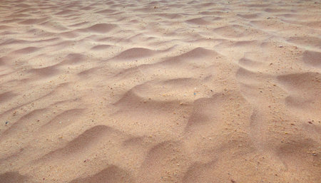 sand texture with wave pattern on the beach, closeup of photo
