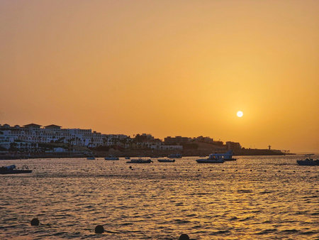 Sunset over the Mediterranean Sea in Hurghada, Egypt.