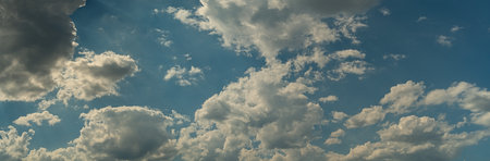 Panorama sky with cloud on a sunny day. Beautiful cirrus cloud.