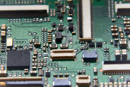 Electronic circuit board close up. Electronic computer hardware technology. Motherboard digital...