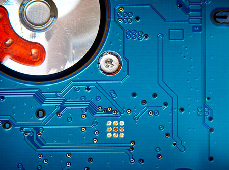 Computer circuit board close-up. Electronic computer hardware technology. Motherboard digital chip.の写真素材