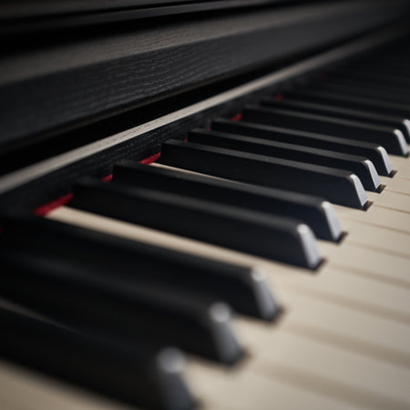 Piano keys close up. Musical instrument. Selective focus.