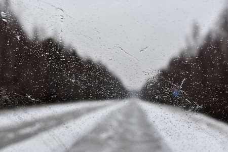 road through the forest in winter