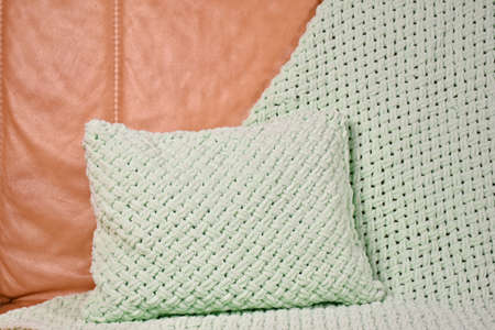 knitted pillow and handmade plaid