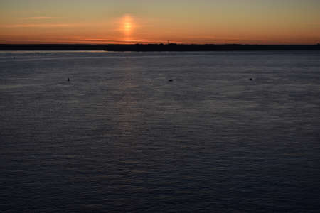 bright beautiful dawn on the river volga
