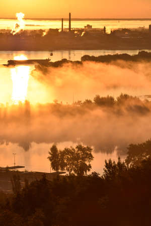 foggy dawn over the River Volgaの写真素材