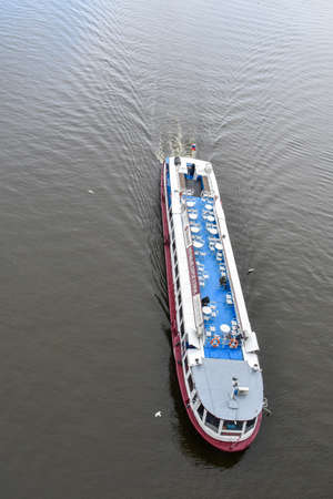 The ship sails along the Oka River. Nizhny Novgorod